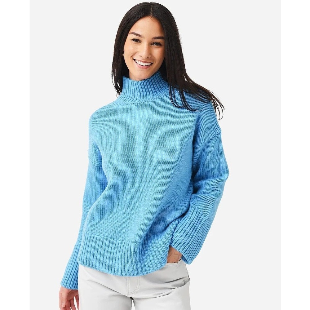 Vince Blue Rib Mock Neck Sweater Wool Cashmere Blend Chunky Relaxed Size Large